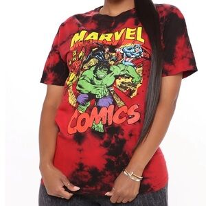 FASHION NOVA Marvel Comics Tie Dye Super Heroes Red/Black Graphic Tee Unisex